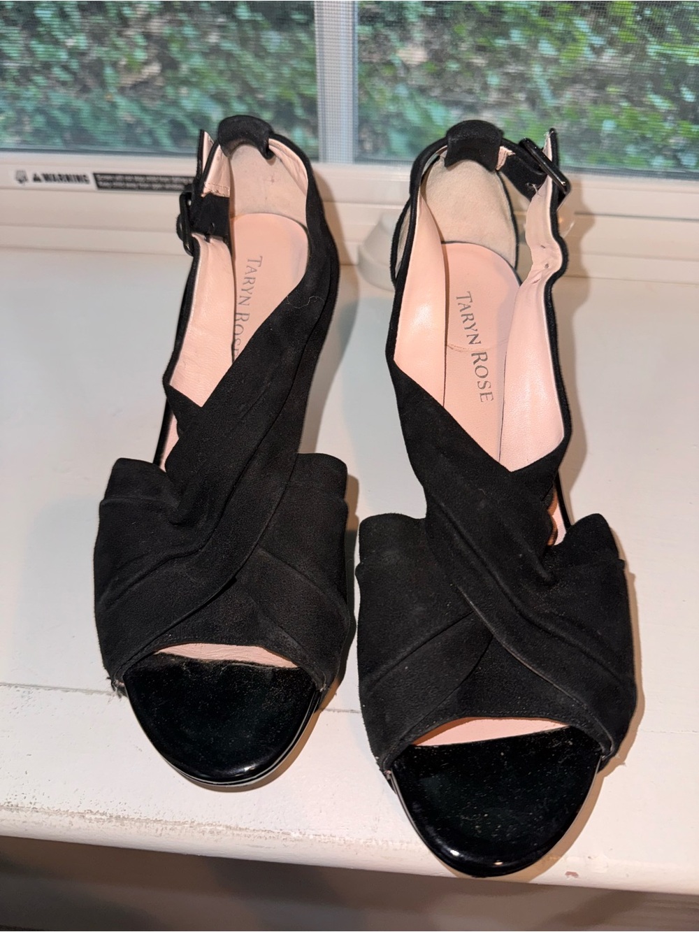Taryn Rose Black Suede Crisscross Wedge Sandals